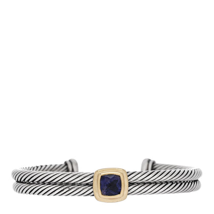 David Yurman Sterling Silver 18K Yellow Gold Iolite Albion Double Cable Bracelet 1 of 3