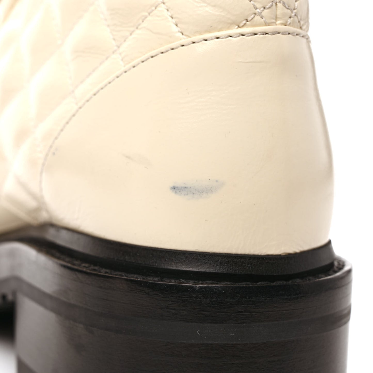 Shiny Goatskin Calfskin Quilted Lace Up Combat Boots 38 Ivory Black