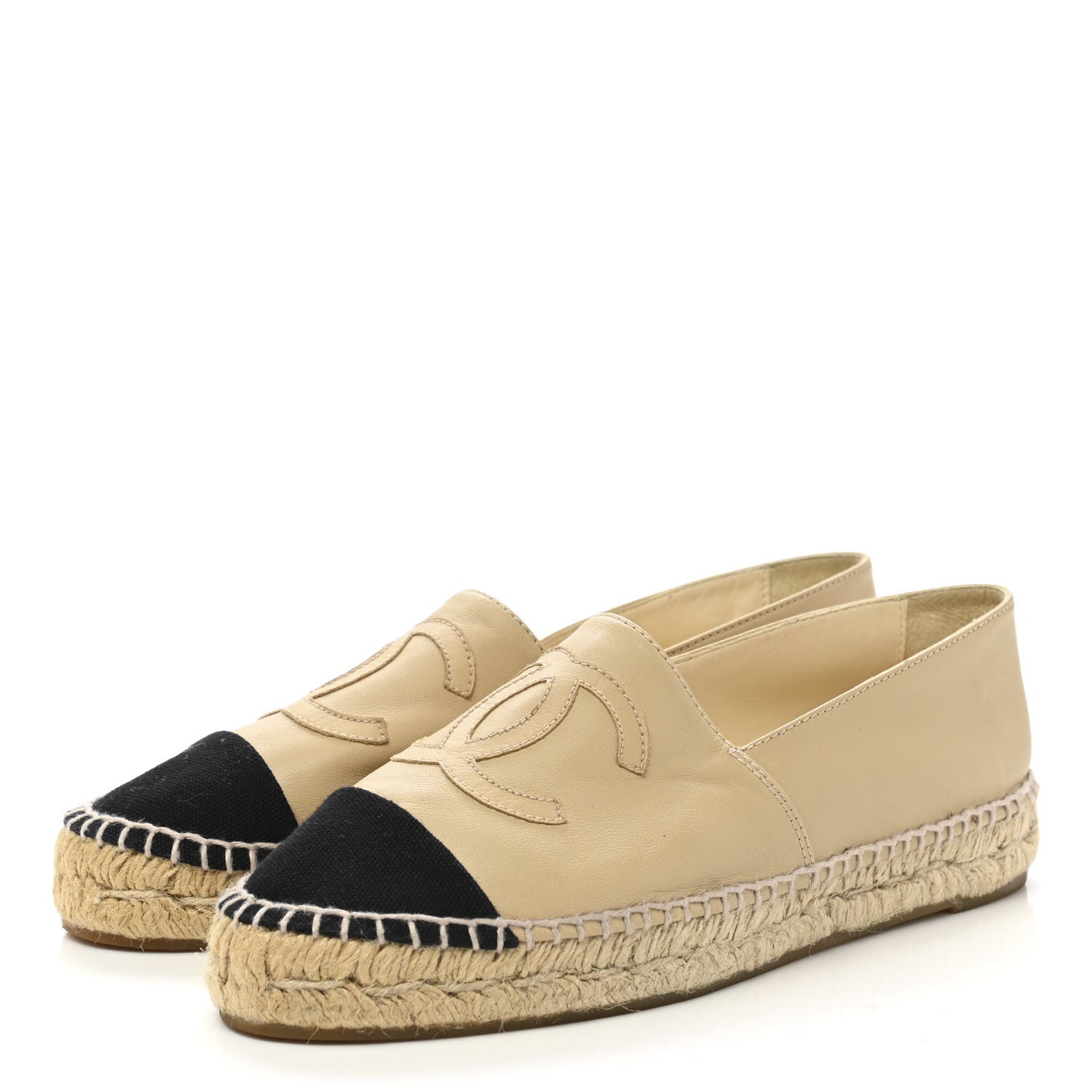 Chanel Lambskin CC Espadrilles 38 Beige Black 3 of 10