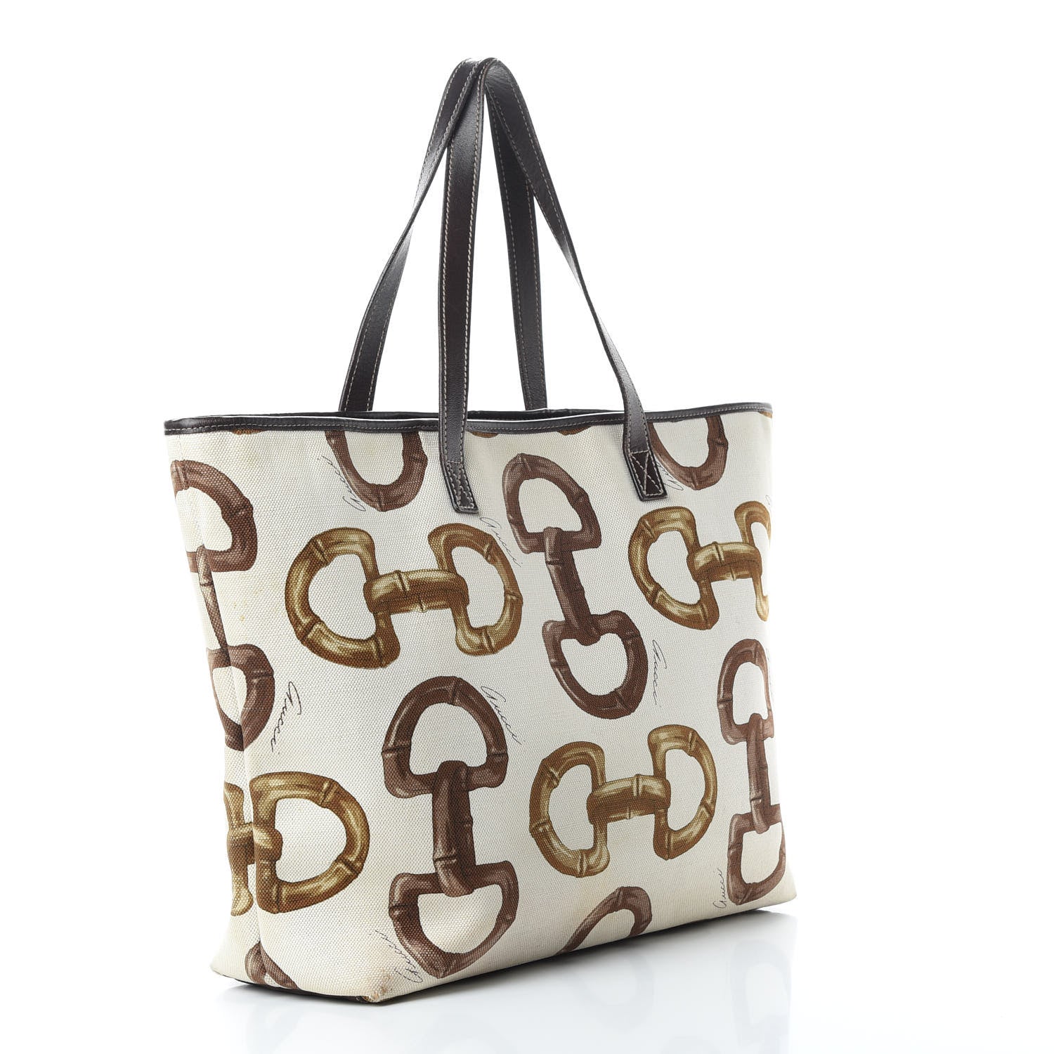Gucci Canvas Bamboo Horsebit Print Tote White 3 of 17