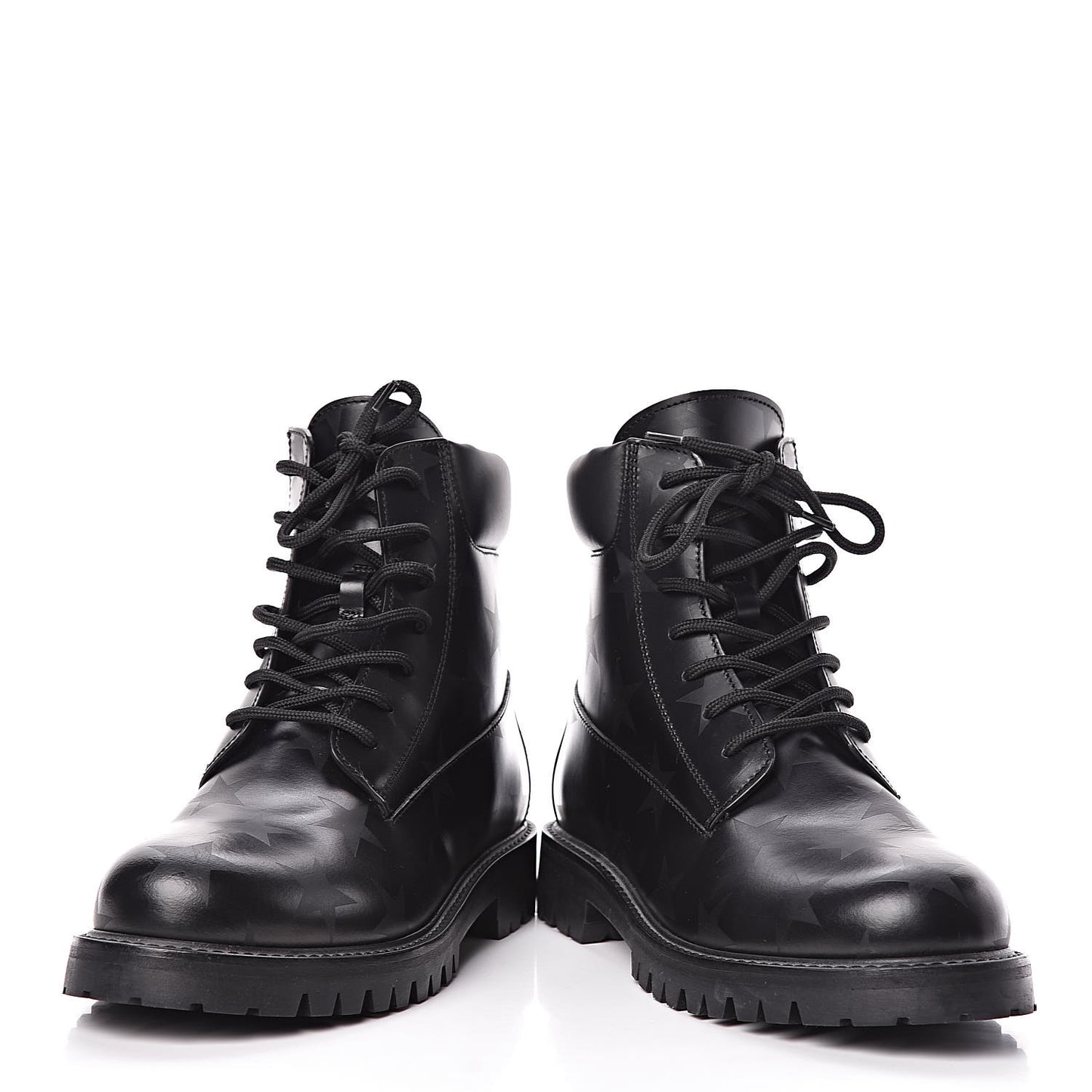 Calfskin Hologram Star Print Combat Boots 40 Black