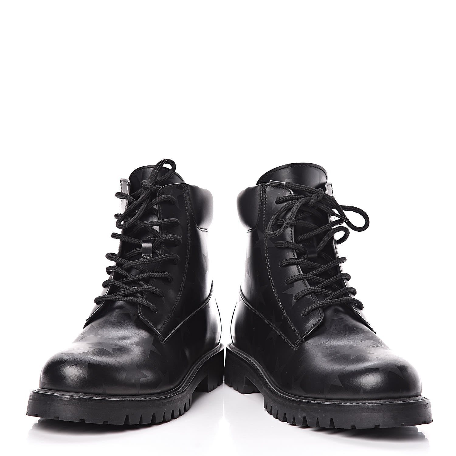 Valentino Garavani Calfskin Hologram Star Print Combat Boots 40 Black 6 of 11