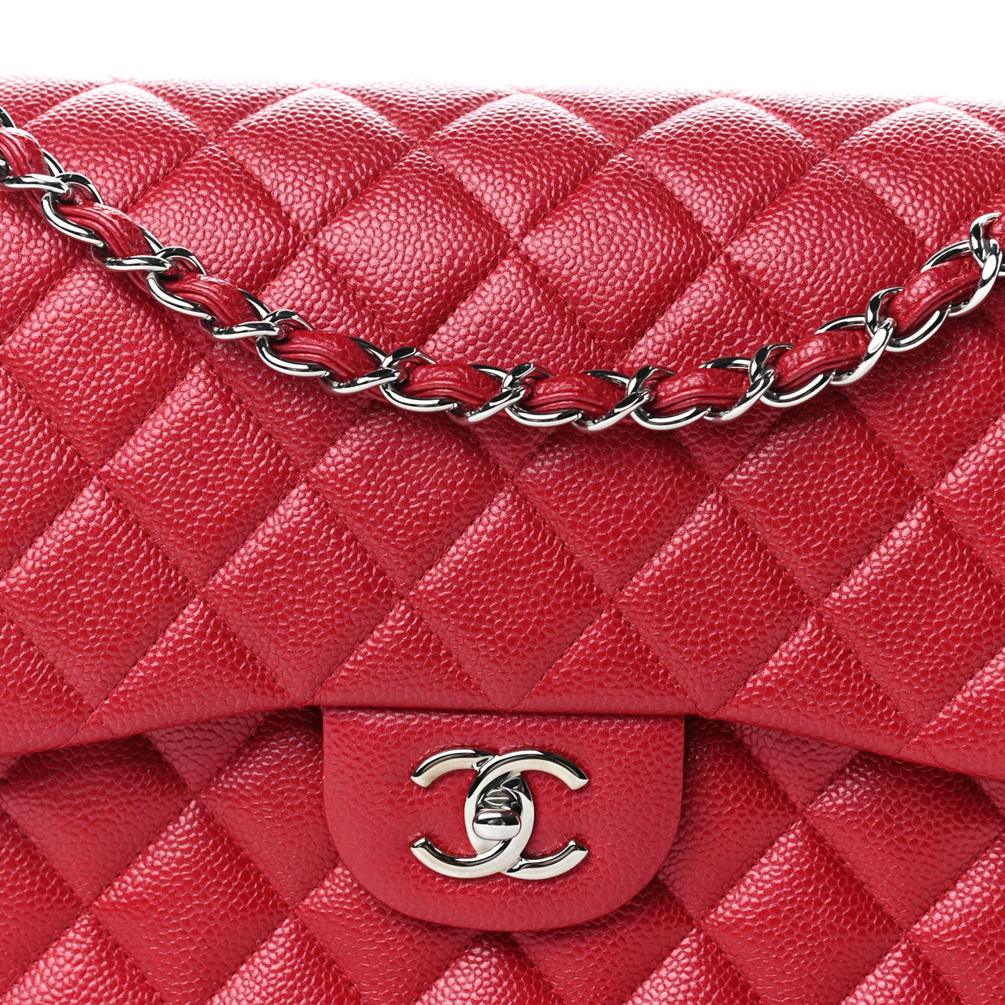 Caviar Quilted Jumbo Double Flap Red