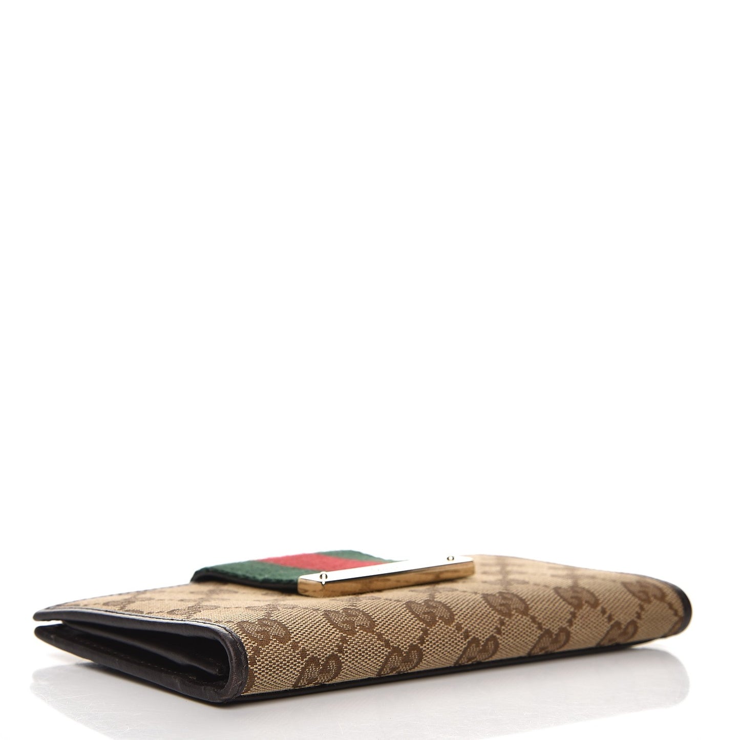 Monogram Calfskin Ladies Web Continental Wallet Beige Ebony Cocoa