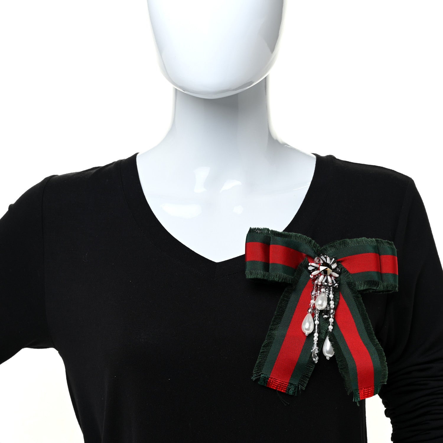 Gucci Grosgrain Web Pearl Crystal Bow Brooch 2 of 4