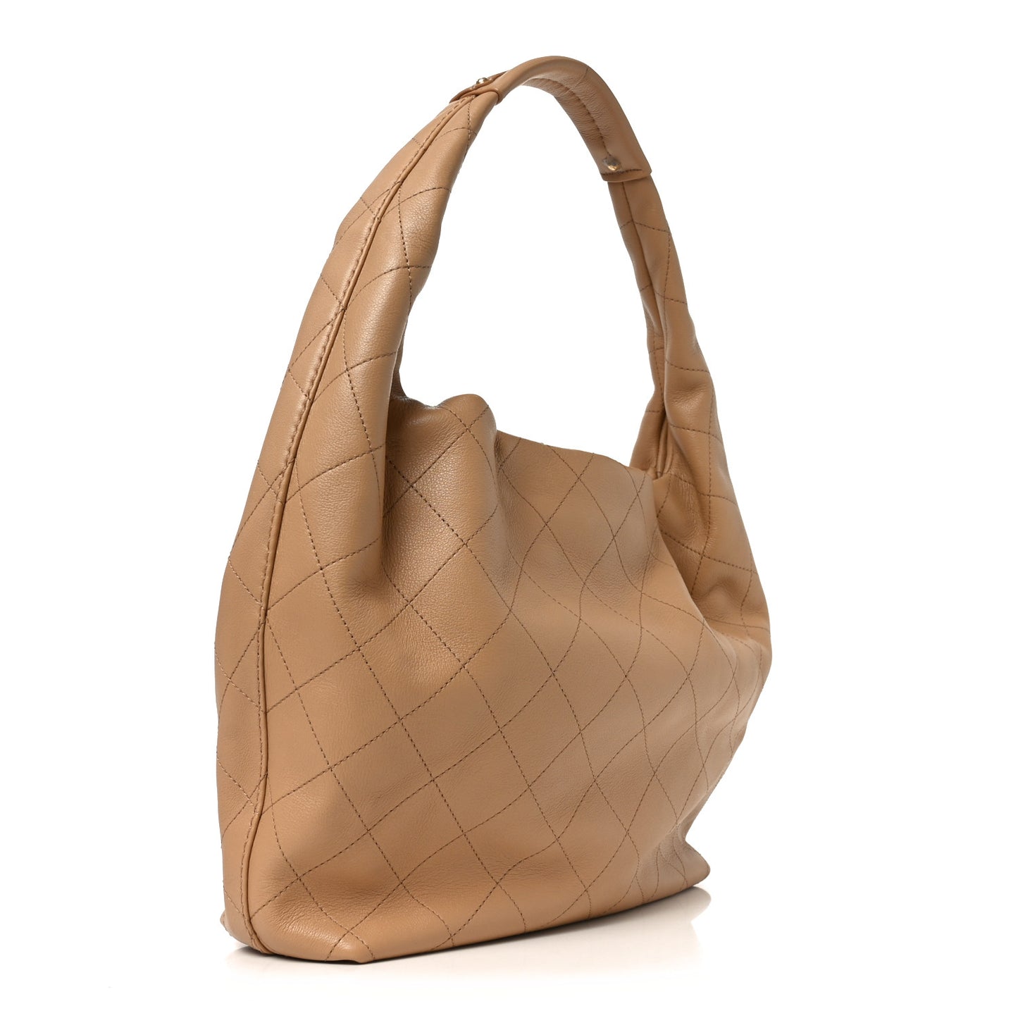 Calfskin Quilted Small Maxi Hobo Beige