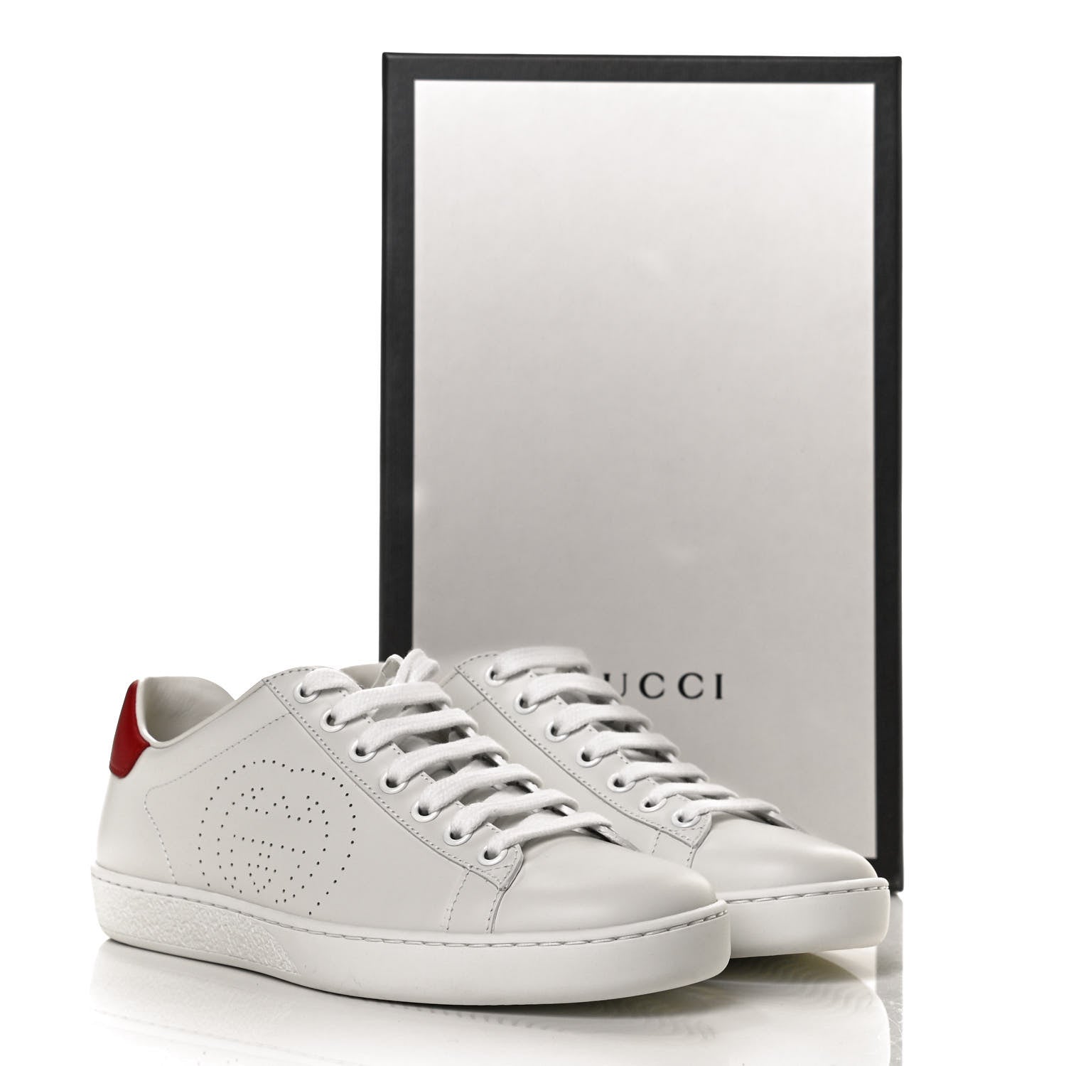 Gucci Calfskin Interlocking G Perforated Womens Ace Sneakers 35.5 White Hibiscus Red 9 of 9
