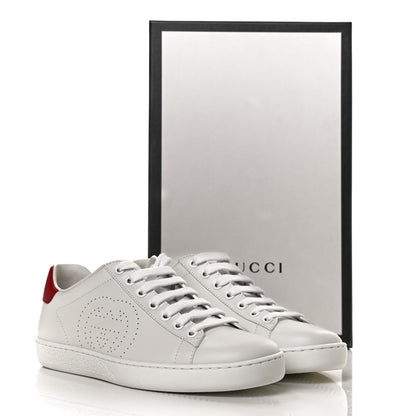 Gucci Calfskin Interlocking G Perforated Womens Ace Sneakers 35.5 White Hibiscus Red 9 of 9