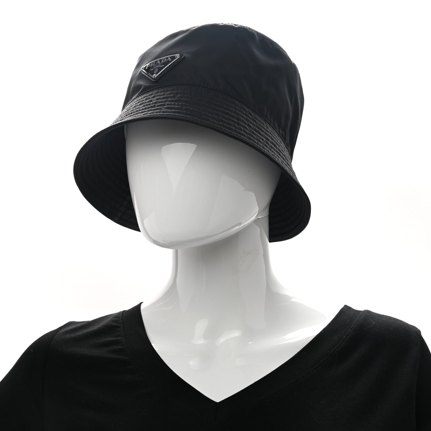 Prada Re-Nylon Metal Triangle Logo Mens Bucket Hat L Black 2 of 8
