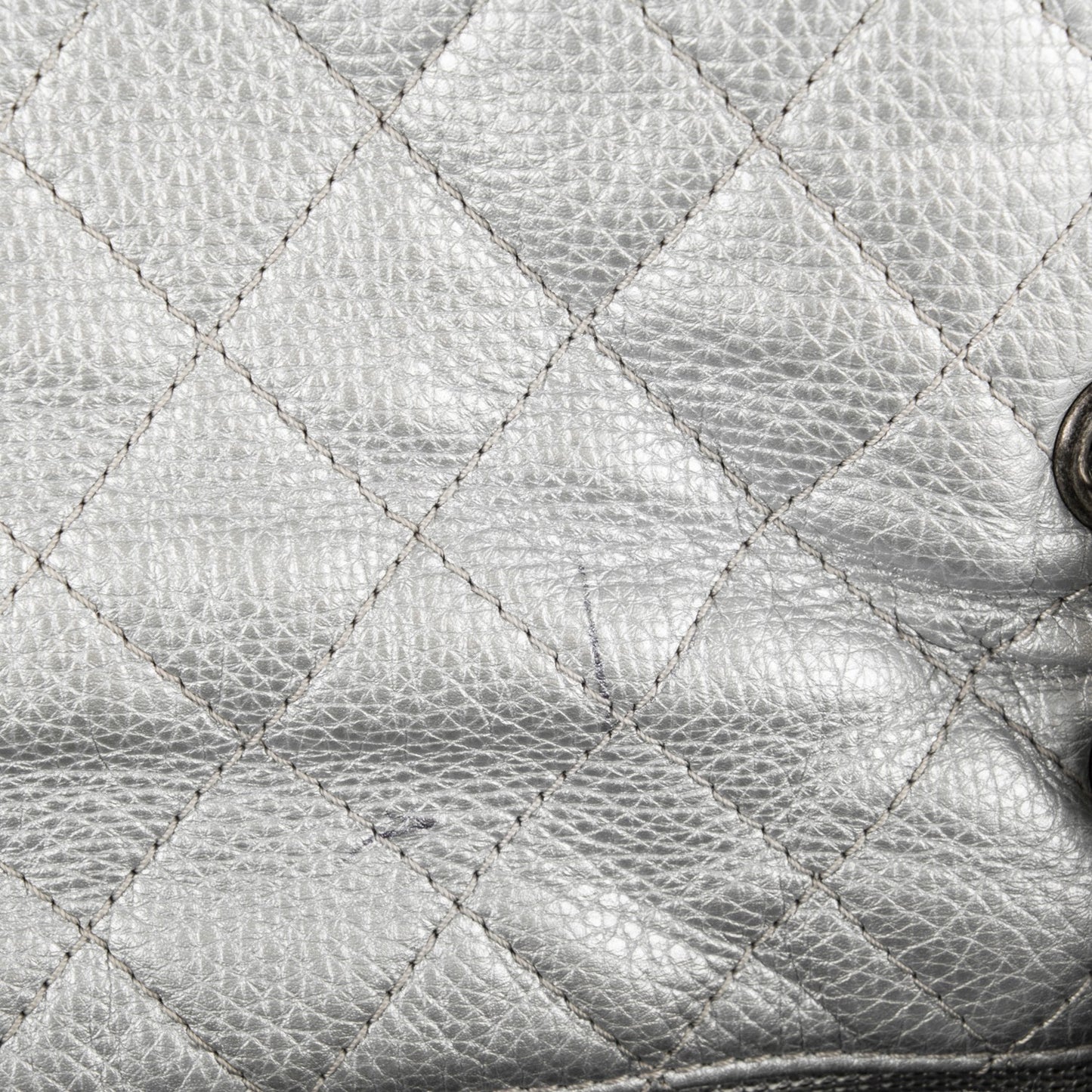 Metallic Calfskin XXL Travel Flap Bag Silver