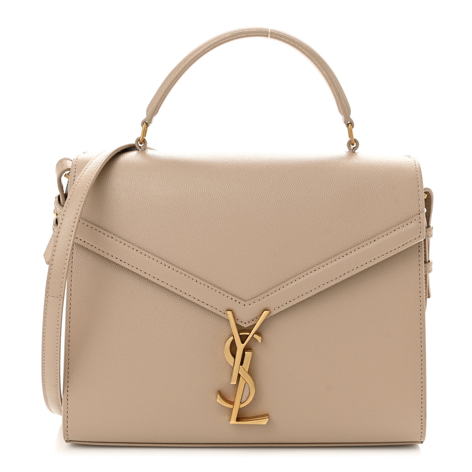 Saint Laurent Grain de Poudre Medium Classic Monogram Cassandra Top Handle Dark Beige 1 of 10