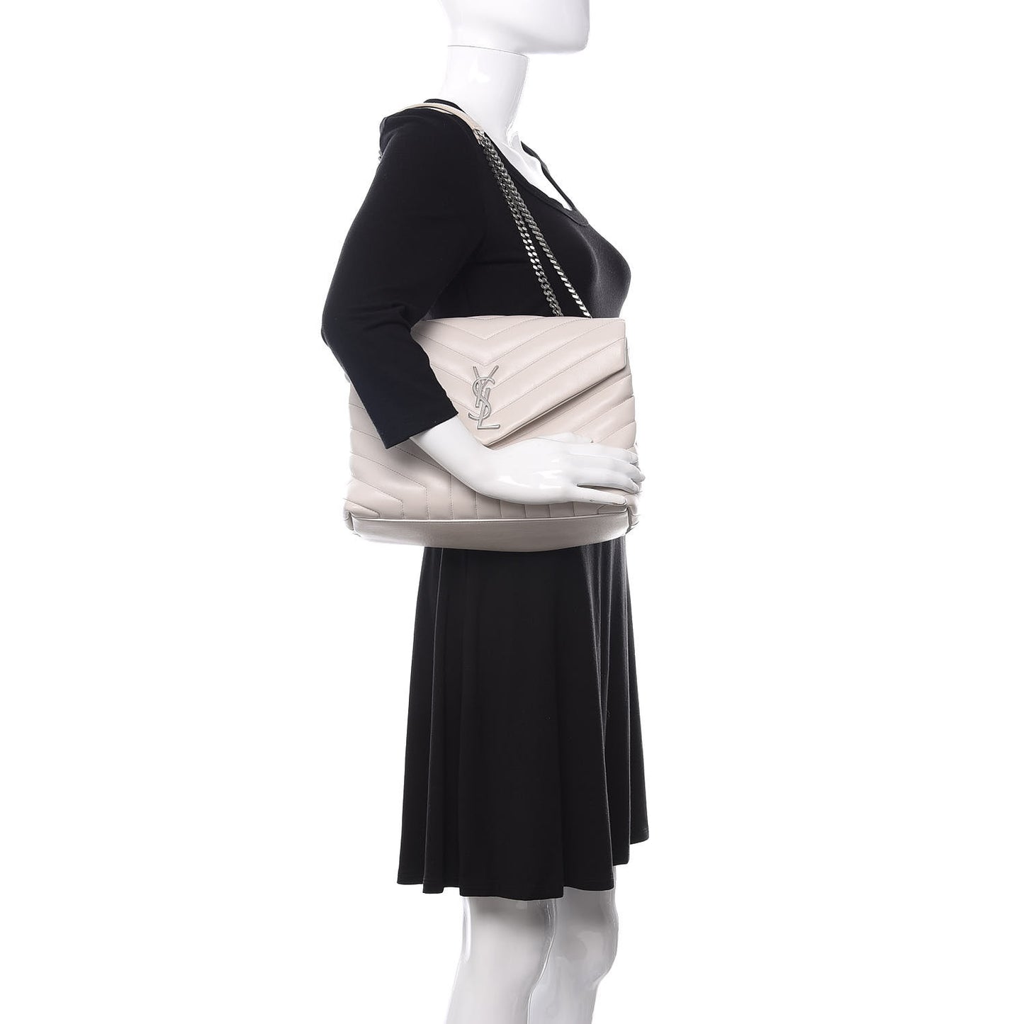 Calfskin Y Quilted Monogram Medium Loulou Chain Satchel White