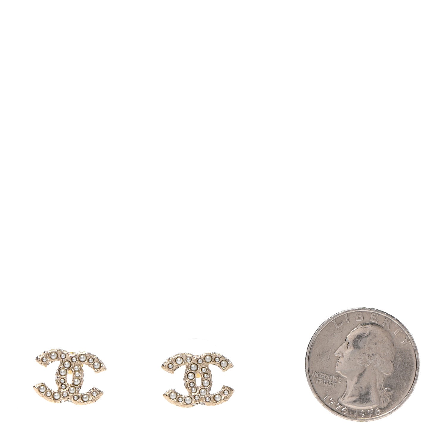 Chanel Pearl Crystal CC Earrings Light Gold 2 of 4
