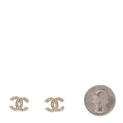 Chanel Pearl Crystal CC Earrings Light Gold 2 of 4