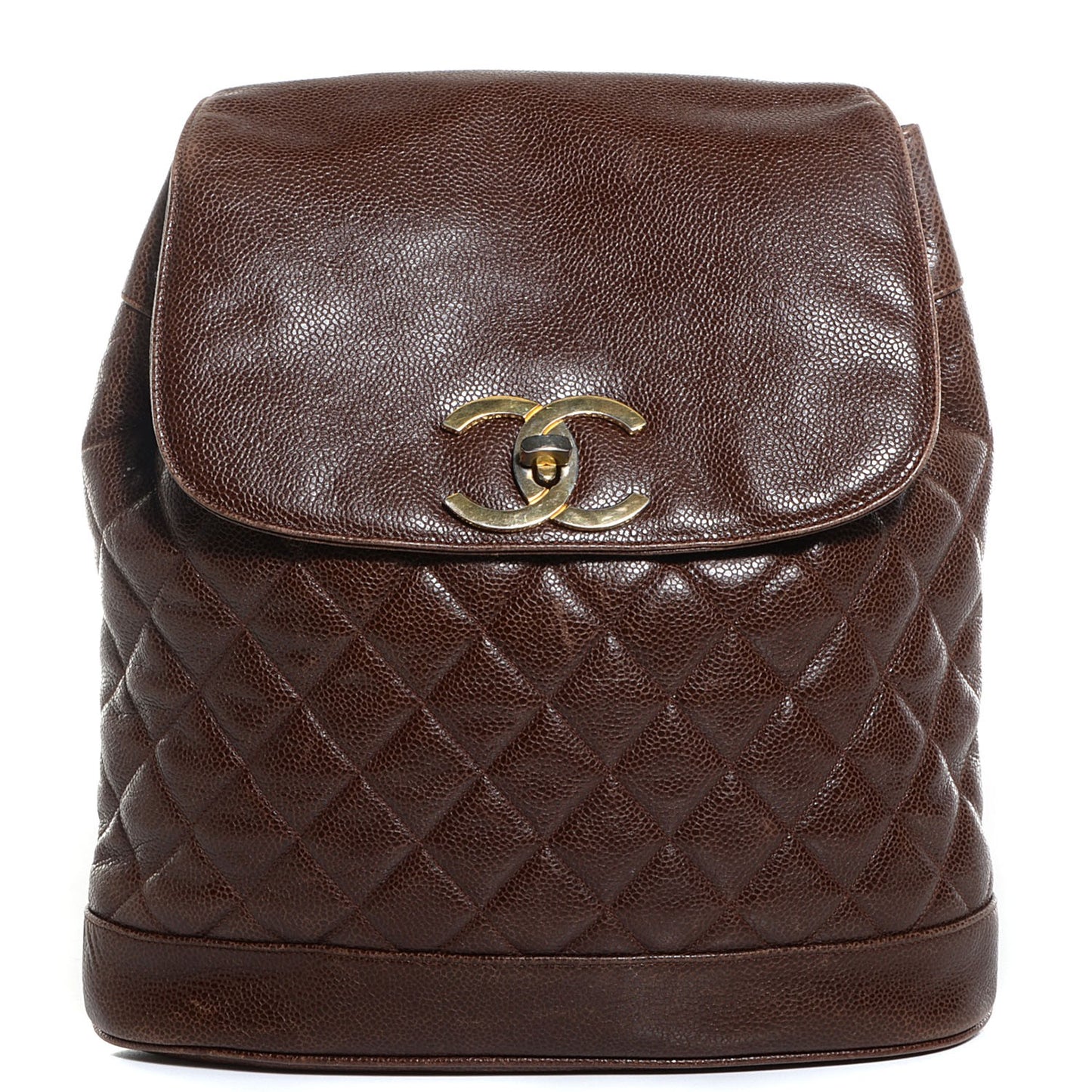 Caviar Quilted Drawstring Backpack Brown