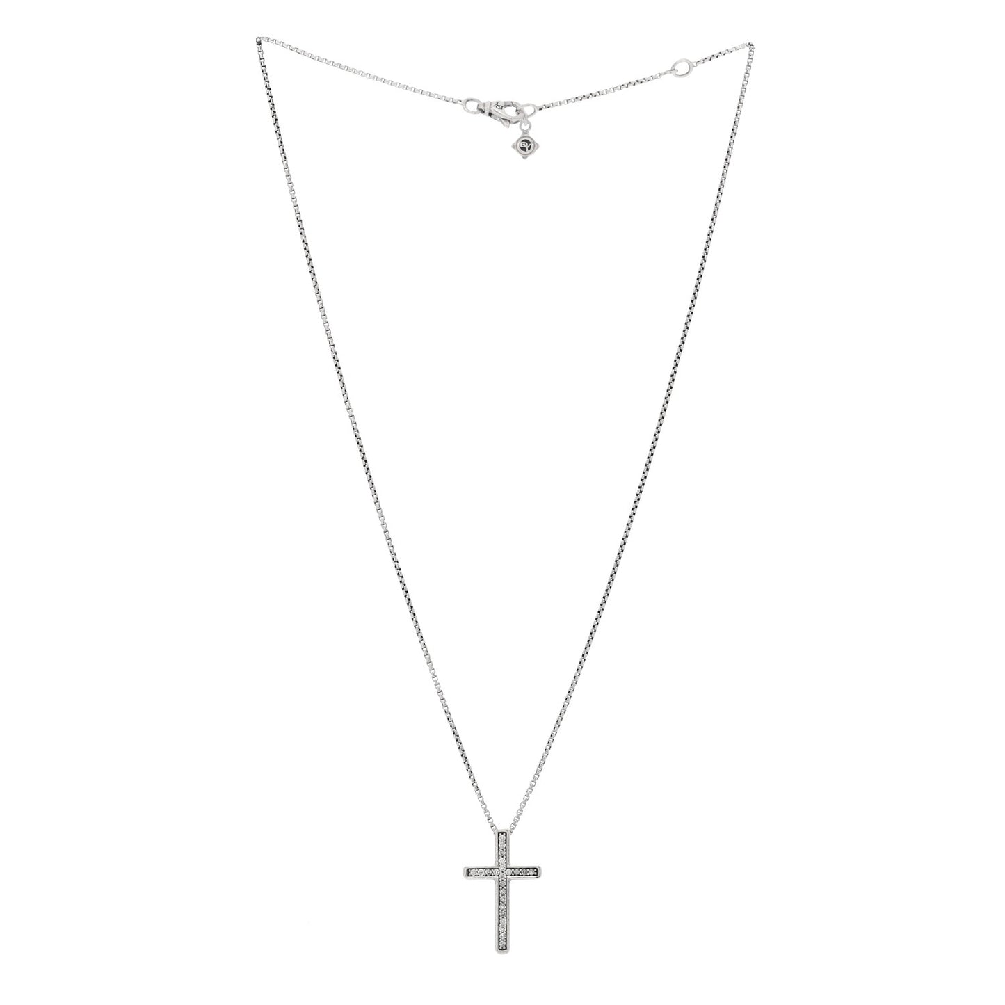 Sterling Silver Diamond 15mm Pave Cable Cross Pendant Necklace