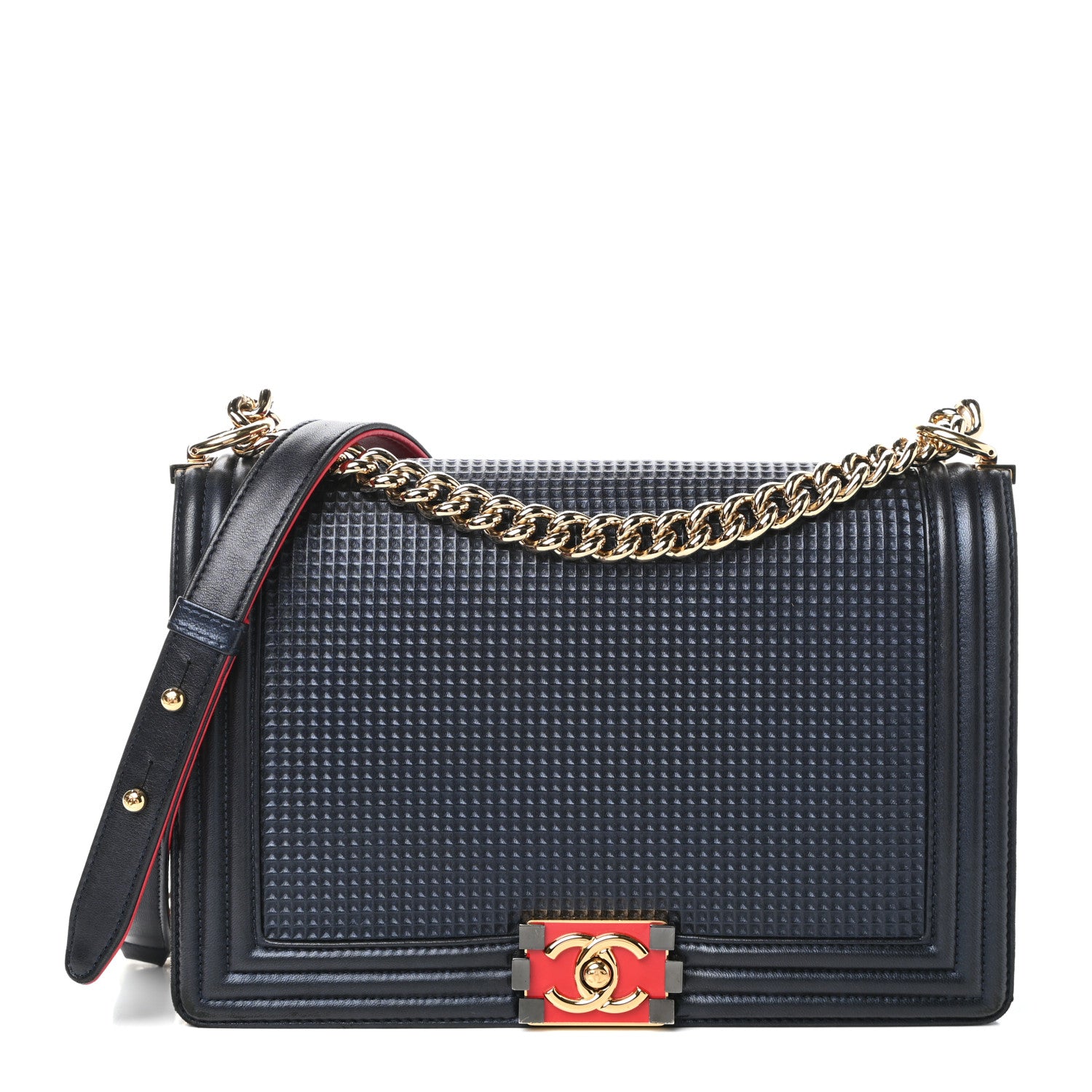 Chanel Lambskin Embossed New Medium Boy Cube Flap Navy 1 of 10