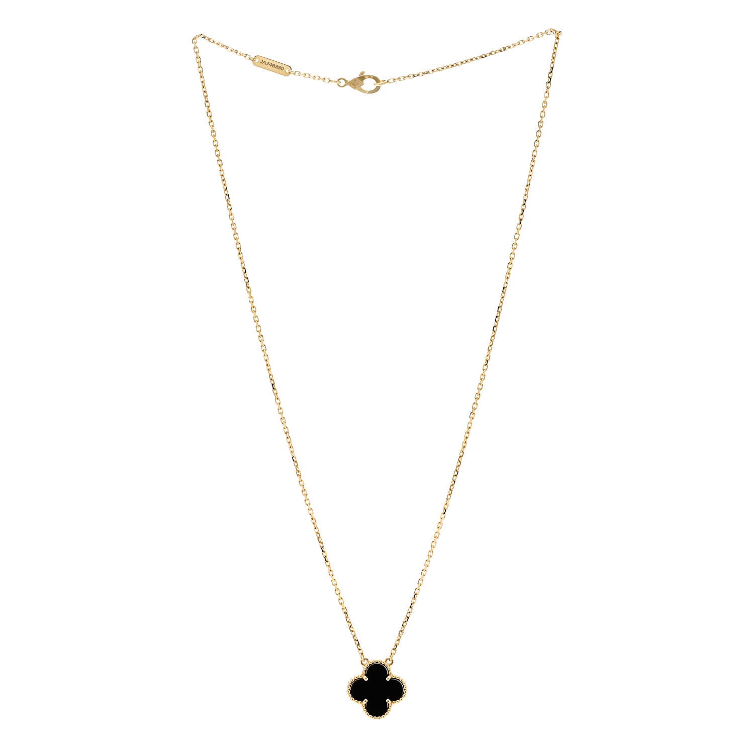 Van Cleef & Arpels 18K Yellow Gold Black Onyx Vintage Alhambra Pendant Necklace 3 of 6