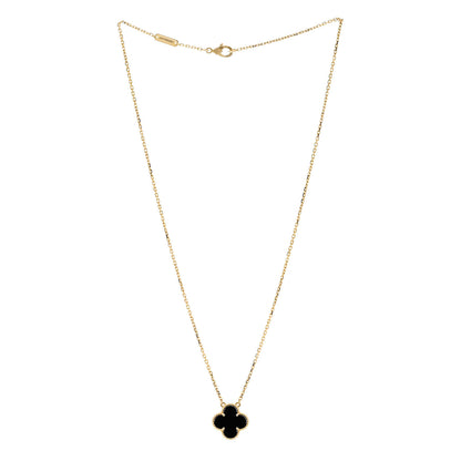Van Cleef & Arpels 18K Yellow Gold Black Onyx Vintage Alhambra Pendant Necklace 3 of 6