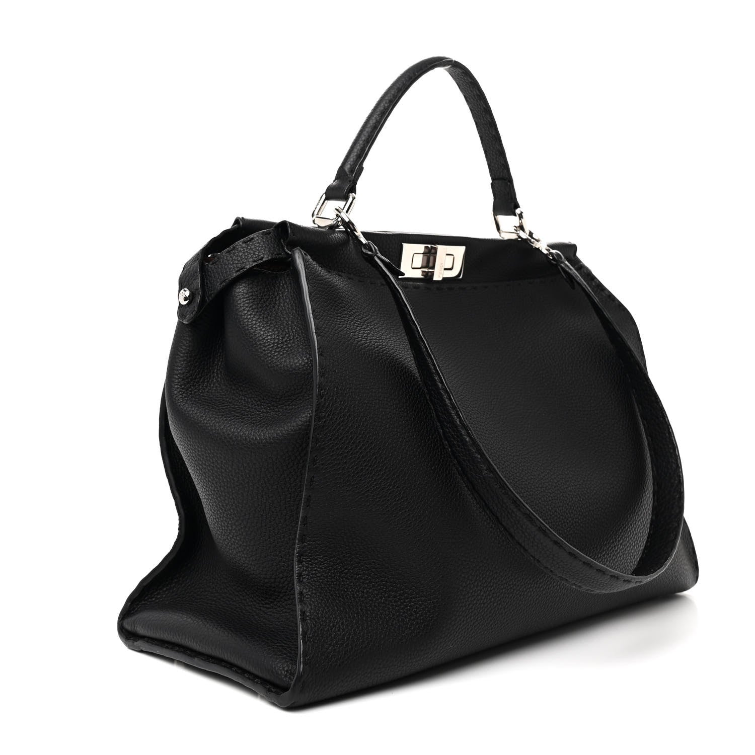 Fendi Cuoio Romano Selleria Bi-Color Large Peekaboo Iconic Satchel Black Mou 3 of 11