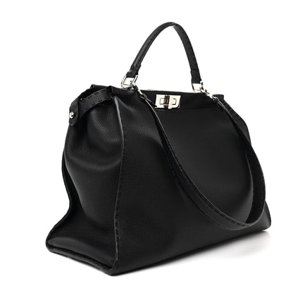 Fendi Cuoio Romano Selleria Bi-Color Large Peekaboo Iconic Satchel Black Mou 3 of 11
