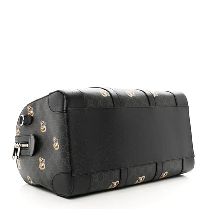 Gucci GG Supremem Monogram Tiger Face Textured Dollar Calfskin Large Retro Interlocking G Duffle Bag Black Multicolor 3 of 9