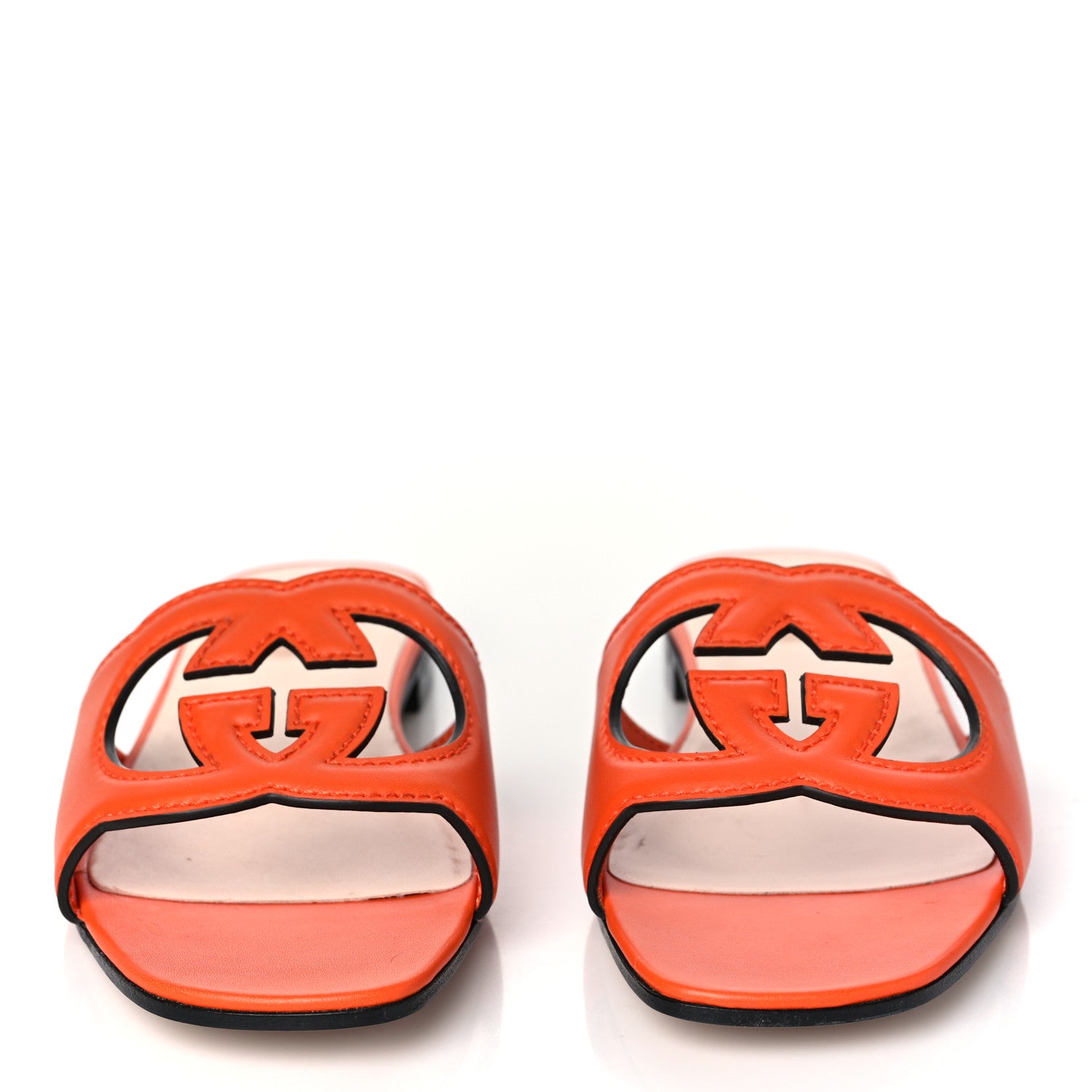 Gucci Cosmos Softy Calfskin Interlocking G Cut Out Slide Sandals 40 Deep Orange 2 of 8