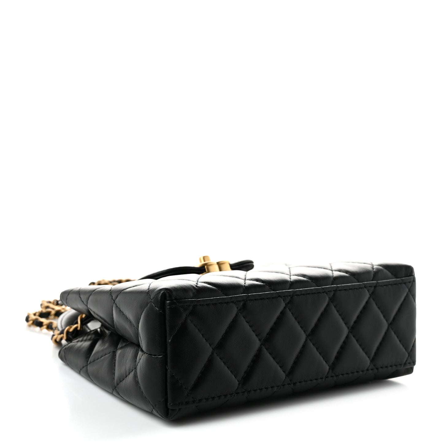 Shiny Aged Calfskin Quilted Nano Kelly Shopper Black