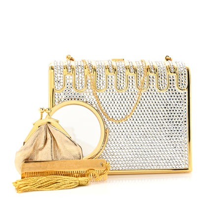 Judith Leiber Swarovski Crystal Minaudiere Clutch Gold Silver 3 of 14