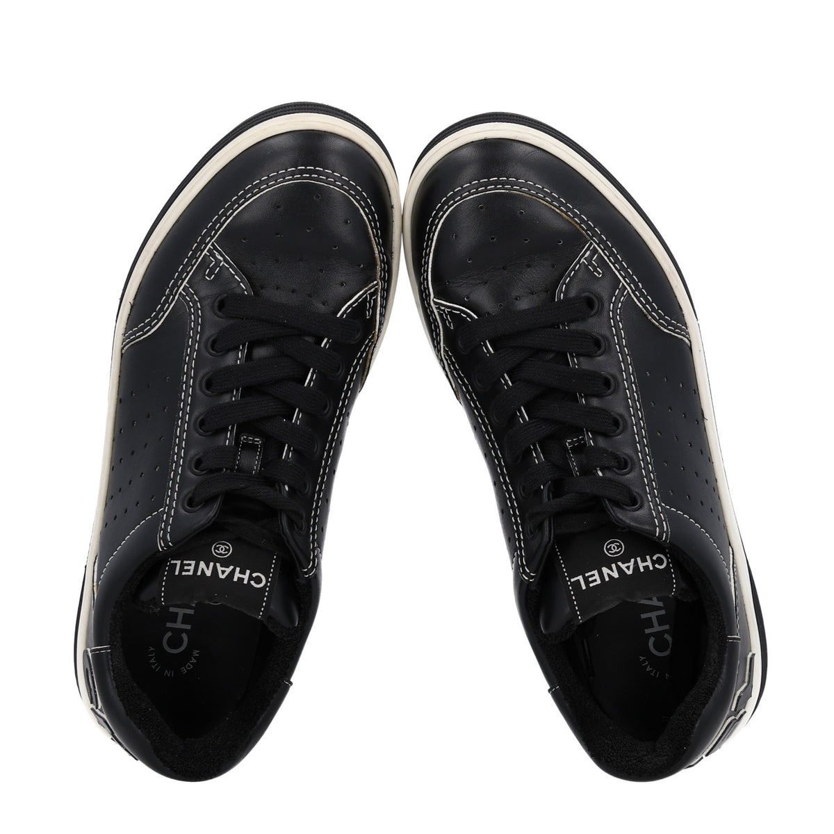 Calfskin Womens Logo Sneakers 38 Black White