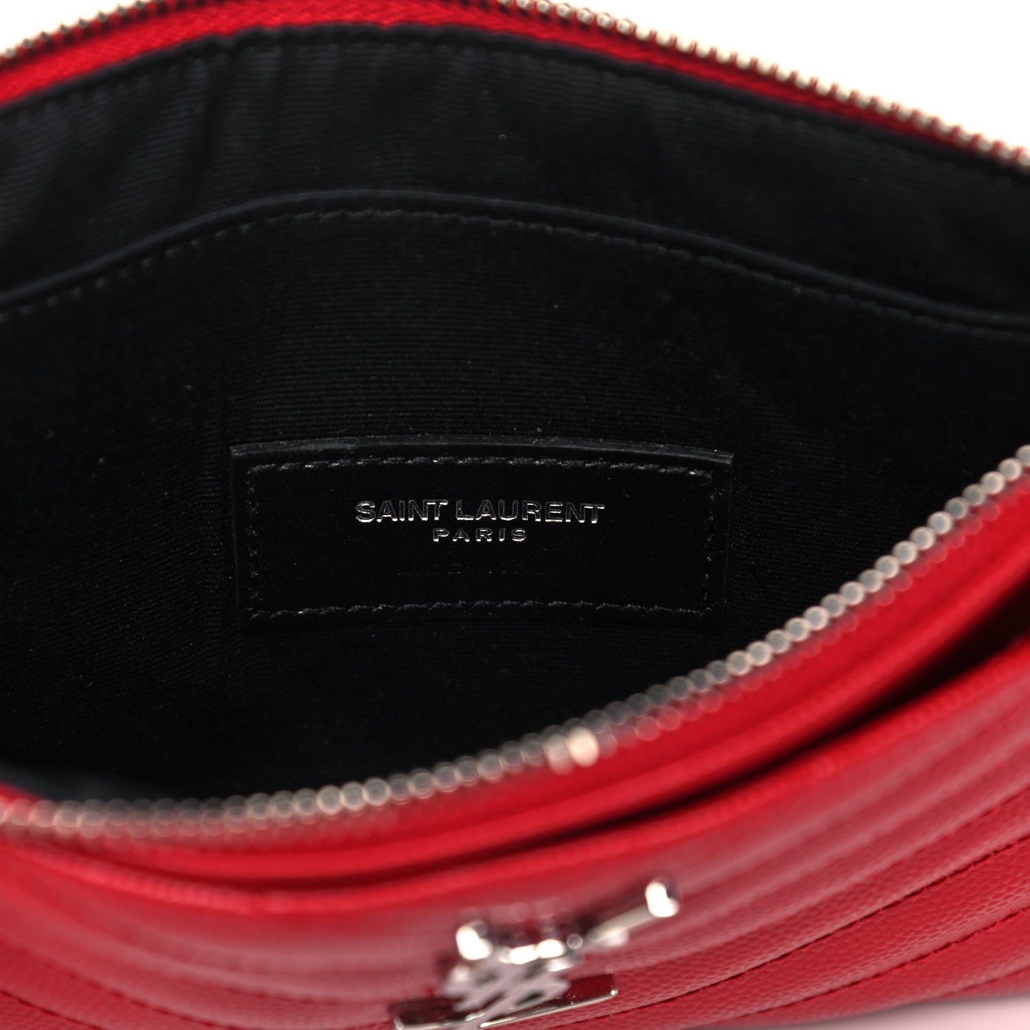 Saint Laurent Grain De Poudre Chevron Monogram Bill Pouch Rouge Eros 6 of 11