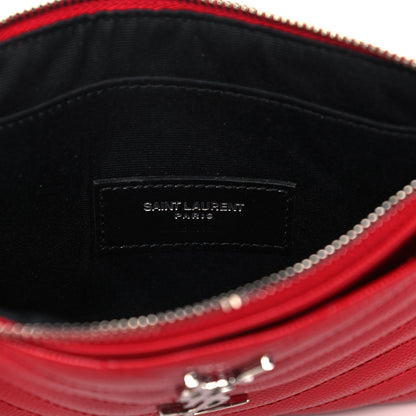 Saint Laurent Grain De Poudre Chevron Monogram Bill Pouch Rouge Eros 6 of 11