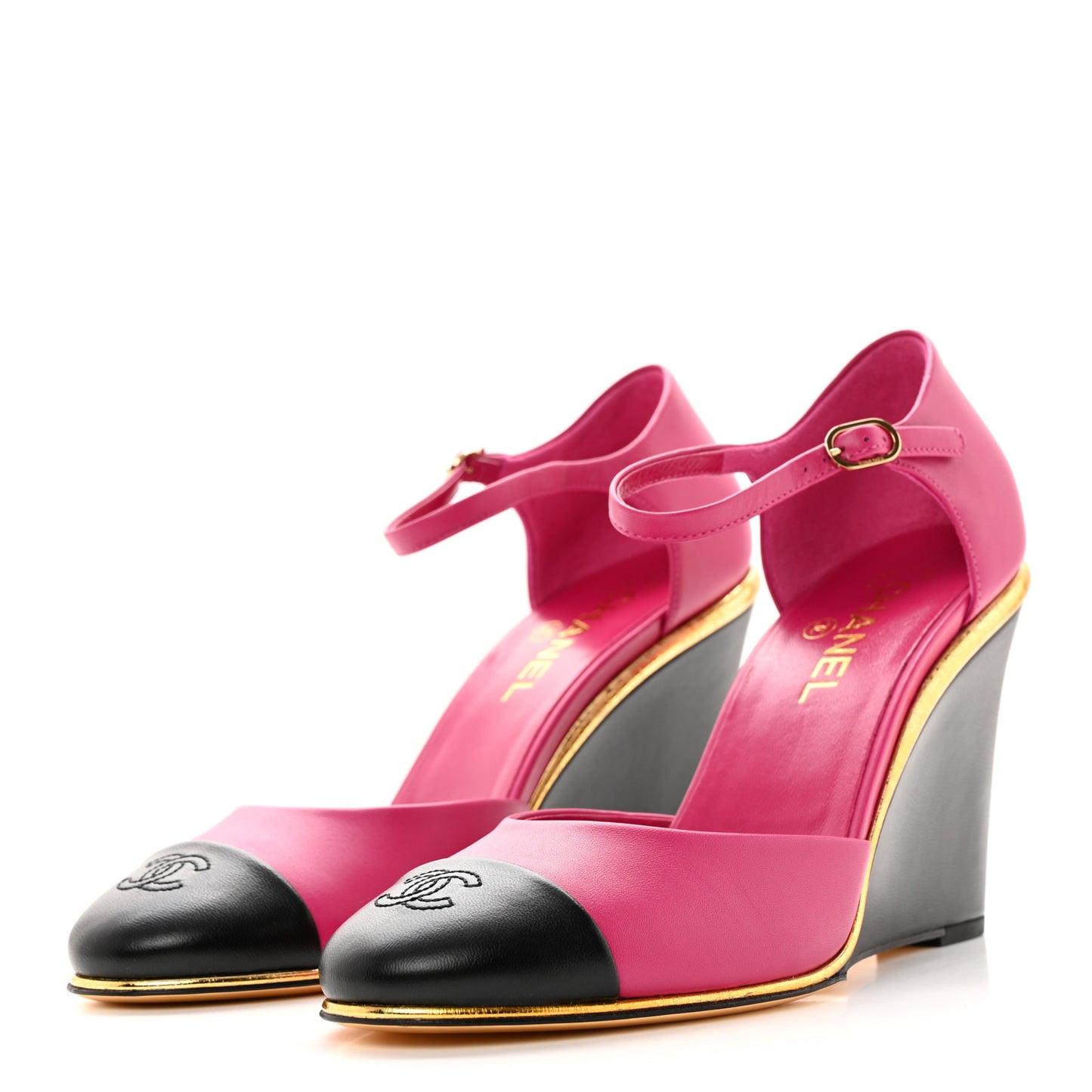 Lambskin Cap Toe Open Wedge 40.5 Fuchsia Black