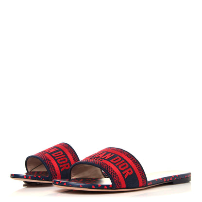 Christian Dior Canvas Pop Heart I Love Paris Embroidered Dway Flat Slide Sandals 41 Deep Blue Red 3 of 7