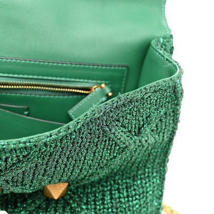 Valentino Garavani Metallic Woven Lurex Large Roman Stud Shoulder Bag Jungle 10 of 12