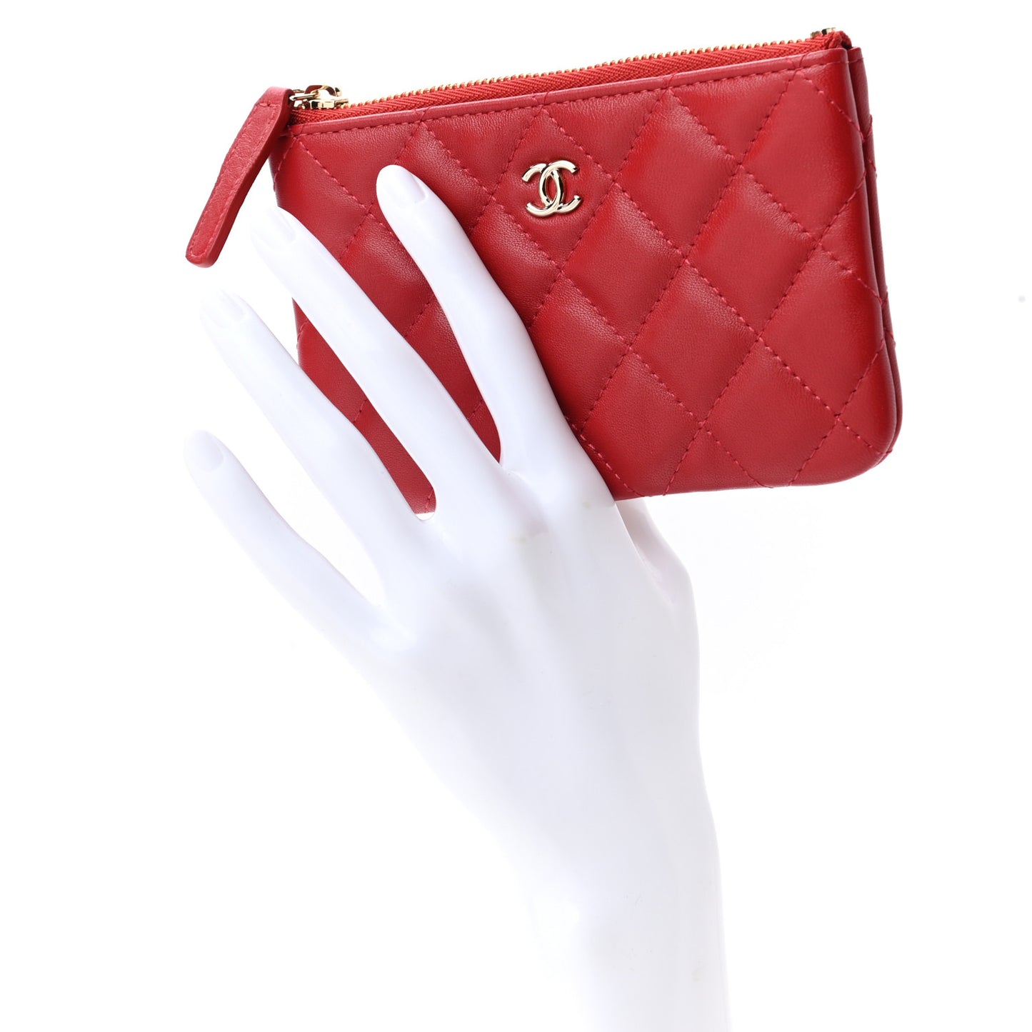 Lambskin Quilted Small Cosmetic Case Red