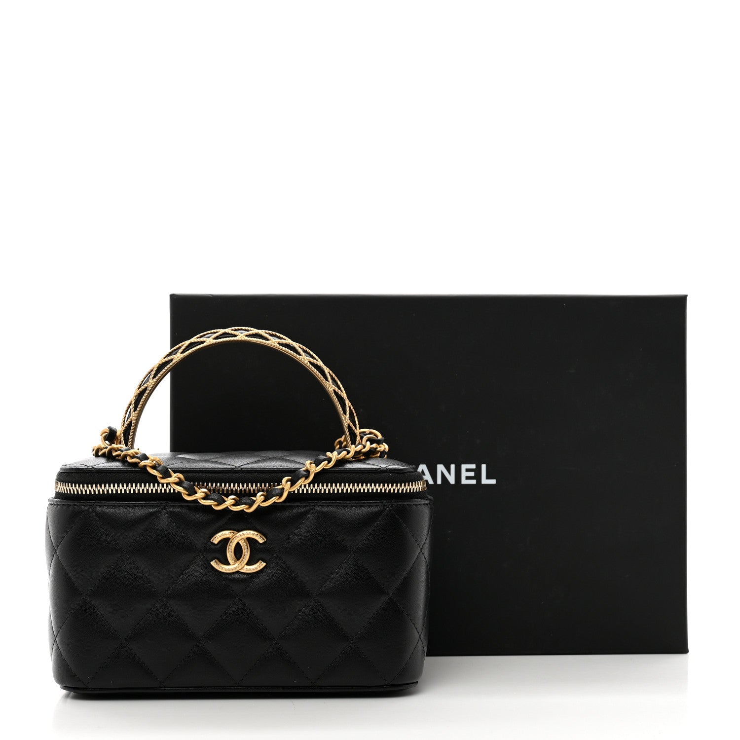 Chanel Lambskin Quilted Metal Twist Small Top Handle Vanity Case With Chain Black 11 of 11