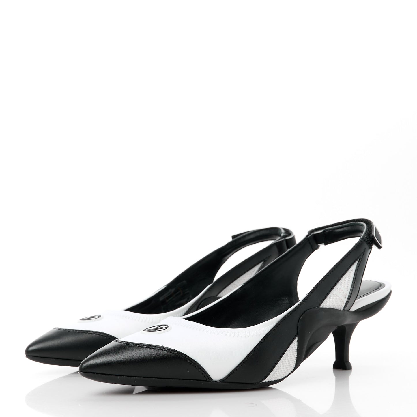 Calfskin Archlight Slingback Pumps 37 Black White