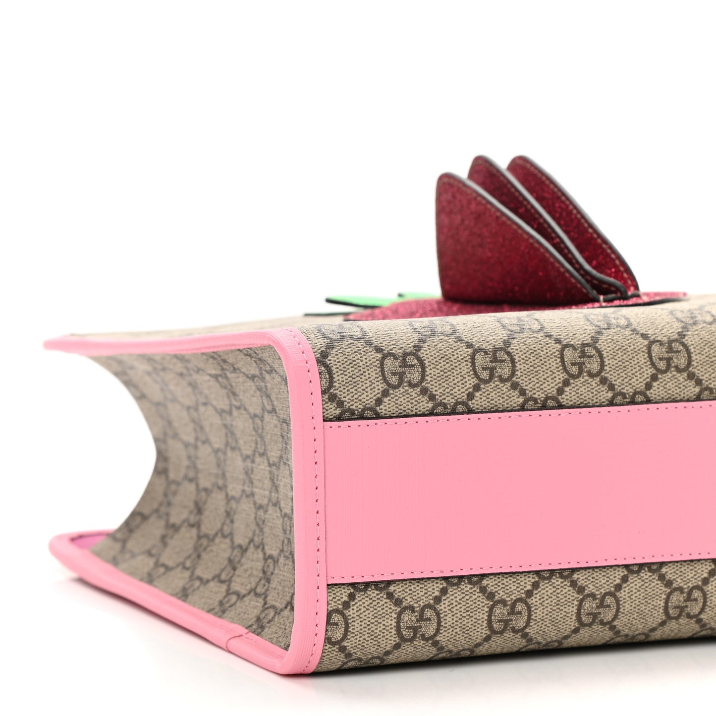 GG Supreme Monogram 3-D Strawberry Childrens Tote Beige Ebony Lotus Pink Fuxia Emerald