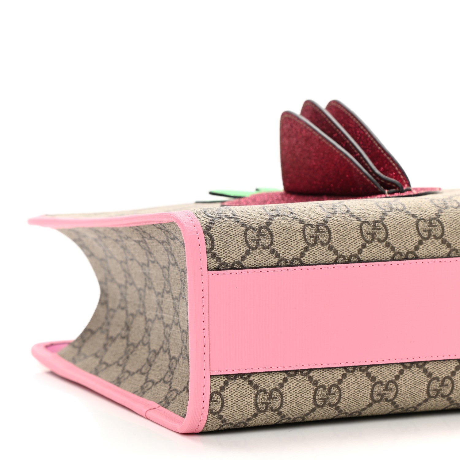 Gucci GG Supreme Monogram 3-D Strawberry Childrens Tote Beige Ebony Lotus Pink Fuxia Emerald 9 of 11
