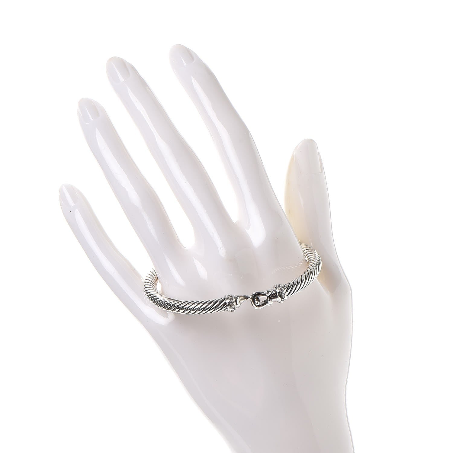 David Yurman Sterling Silver Diamond 5mm Cable Buckle Bracelet 2 of 5
