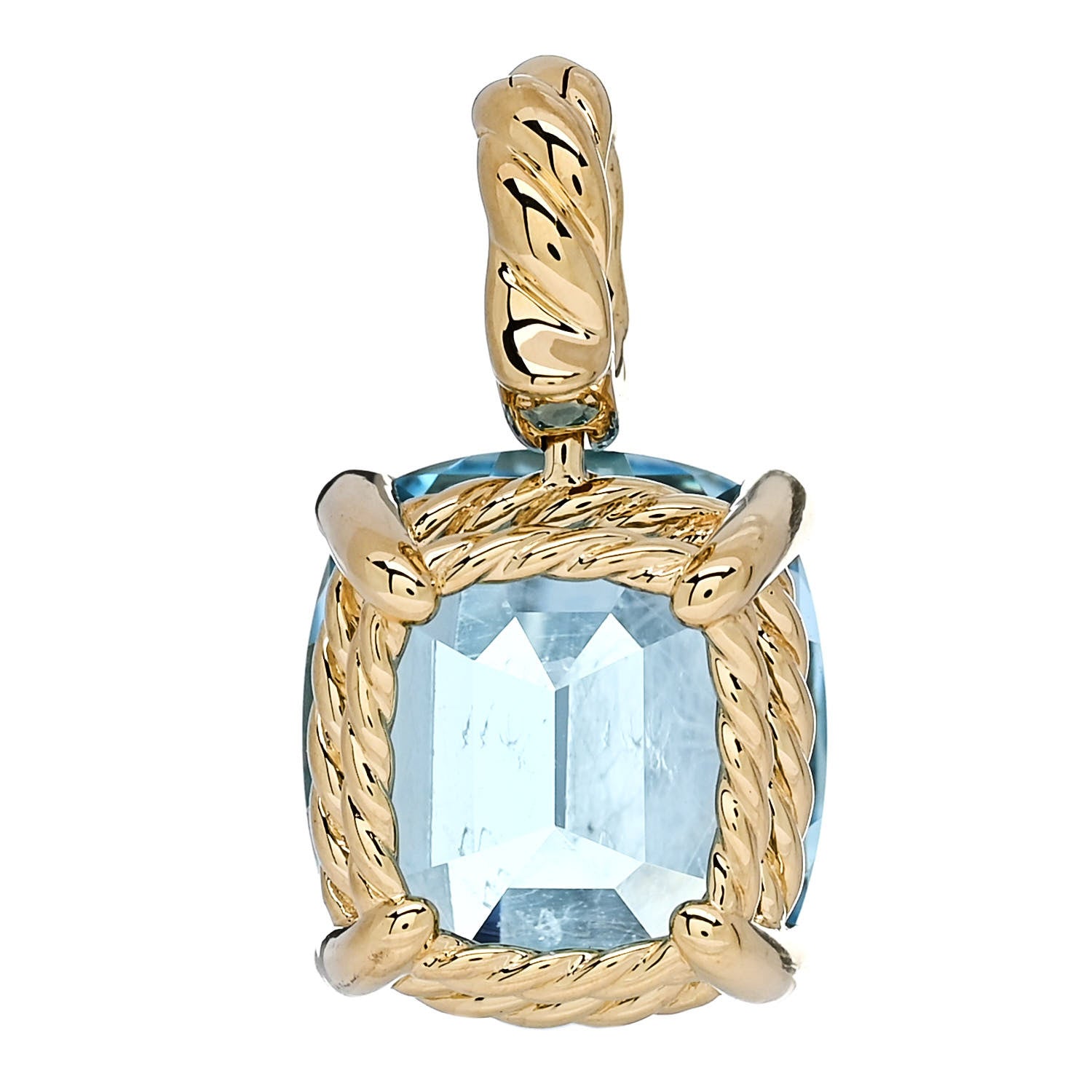 David Yurman 18K Yellow Gold Blue Topaz 12mm Marbella Pendant 3 of 5