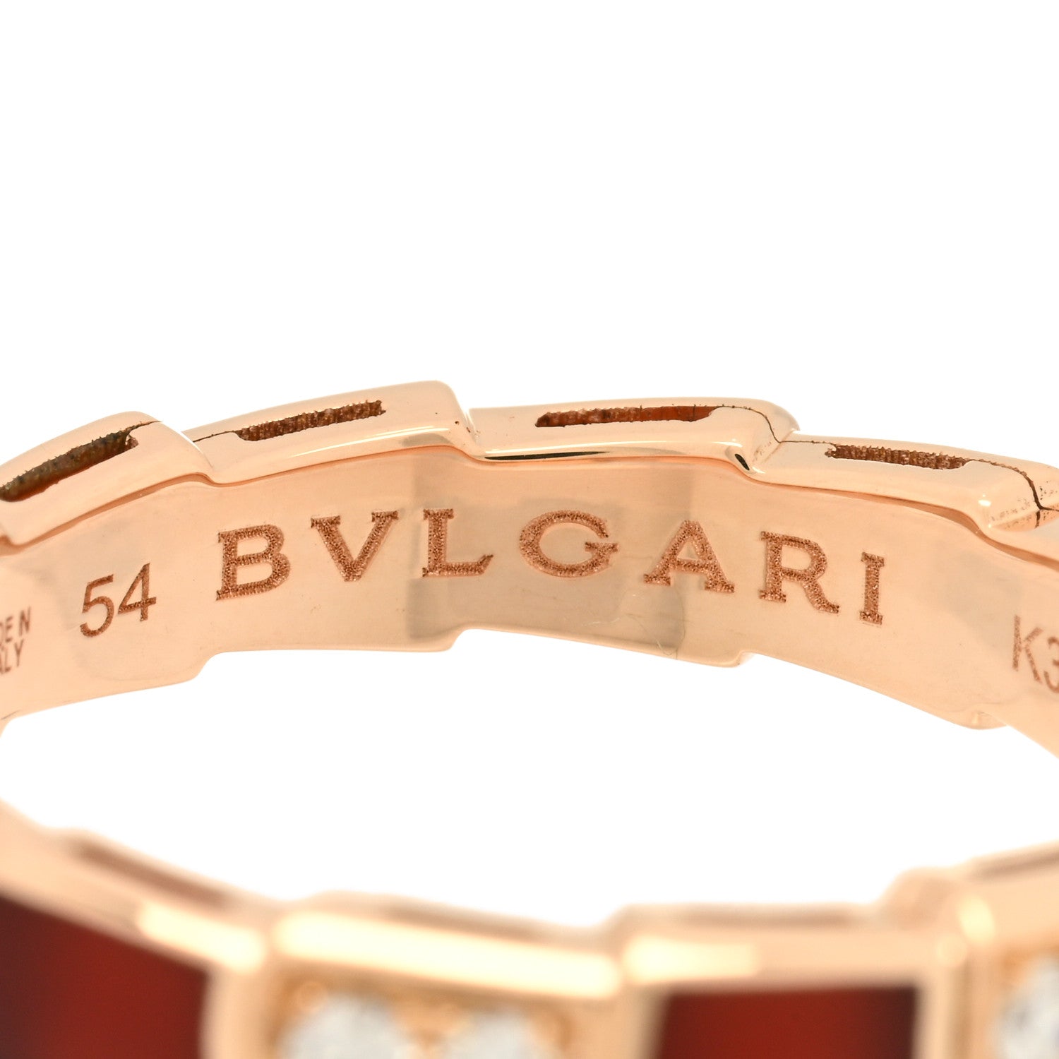 Bulgari 18K Rose Gold Diamond Carnelian 4mm Serpenti Viper Band Ring 54 6.75 4 of 4