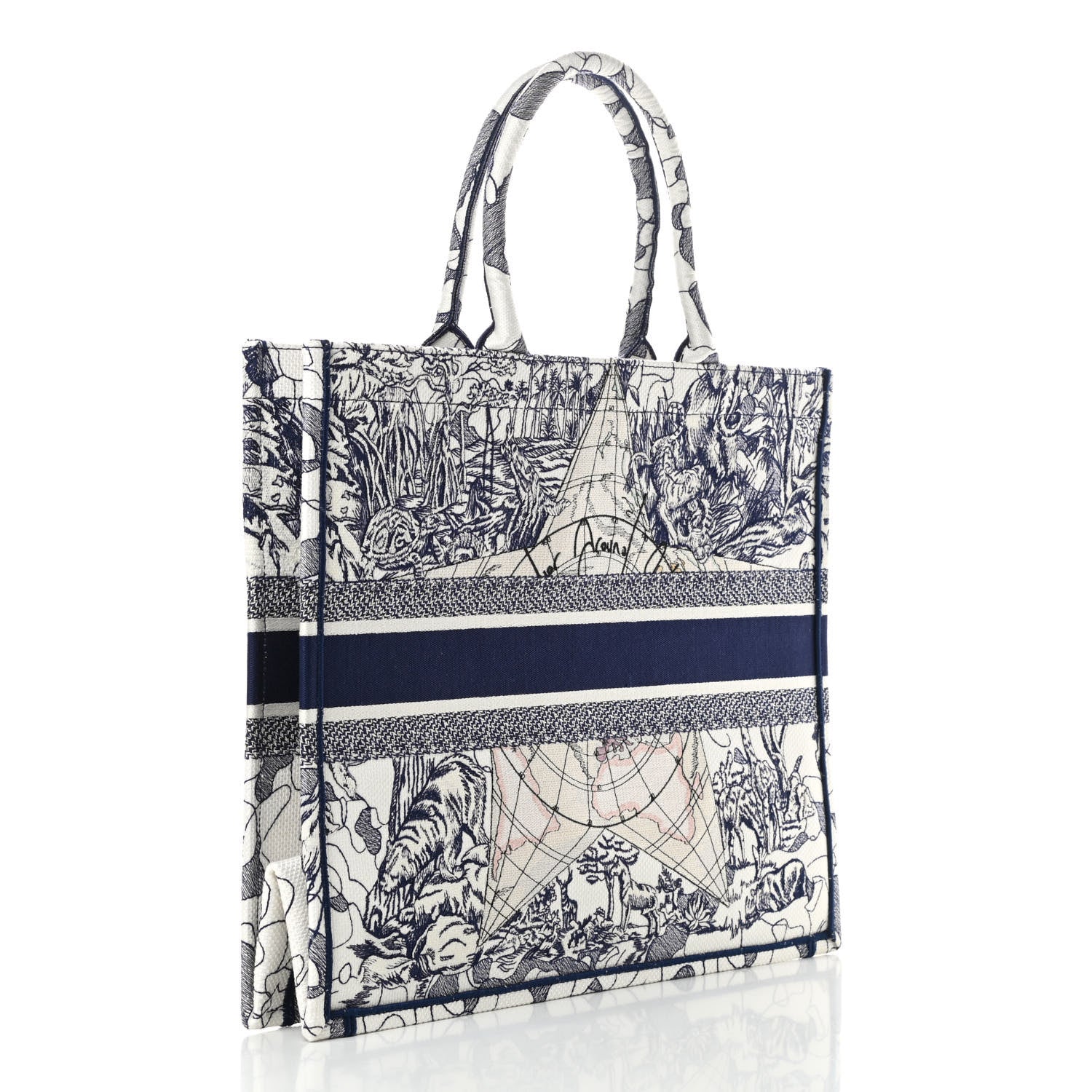 Christian Dior Canvas Embroidered Large Around The World Book Tote Blue 3 of 11