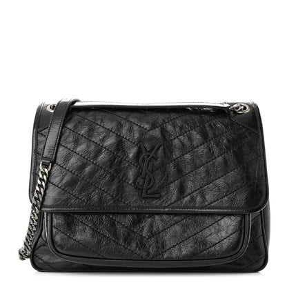 Saint Laurent Crinkled Calfskin Matelasse Monogram Large Niki Chain Satchel Black 1 of 12
