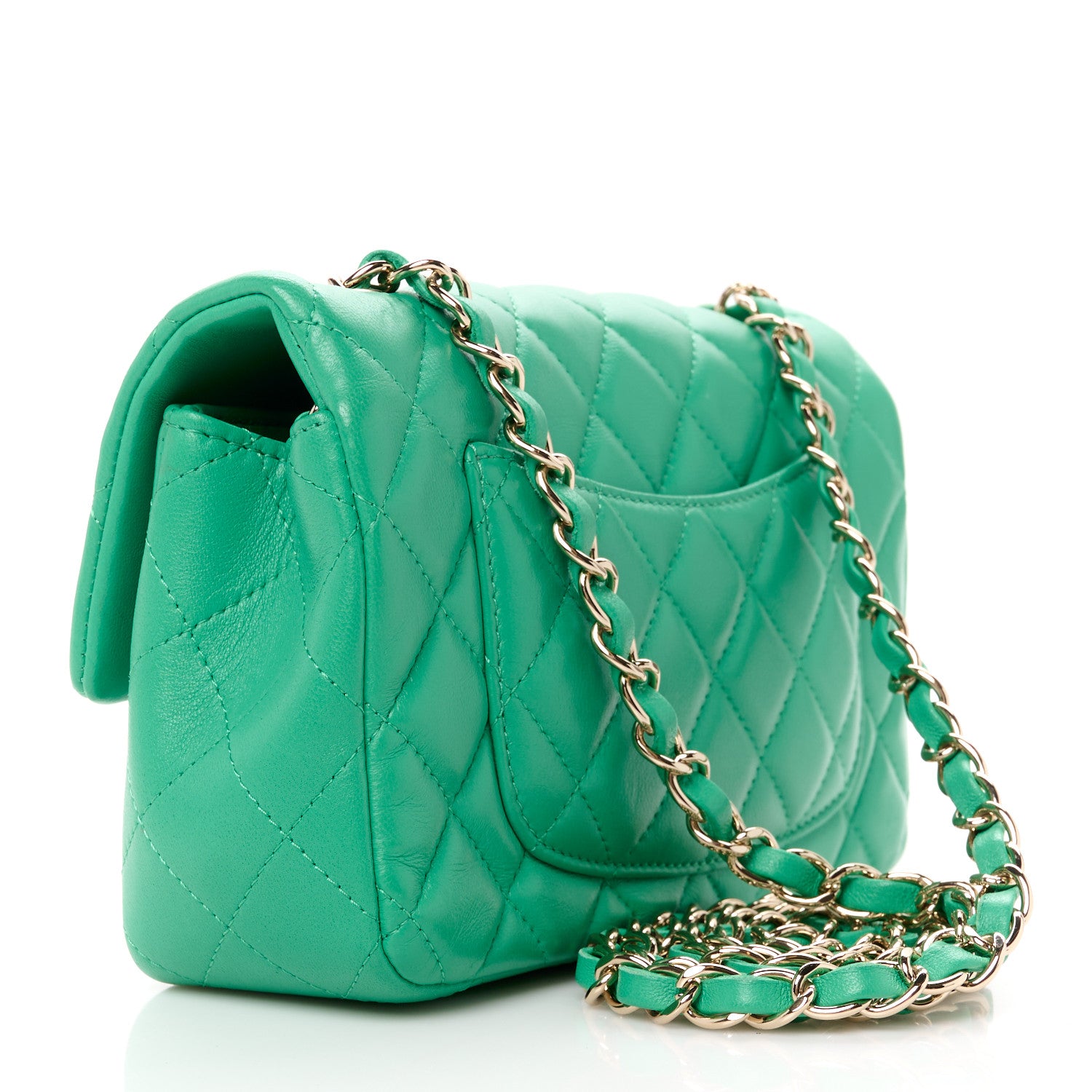 Chanel Lambskin Quilted Mini Rectangular Flap Dark Green 3 of 13