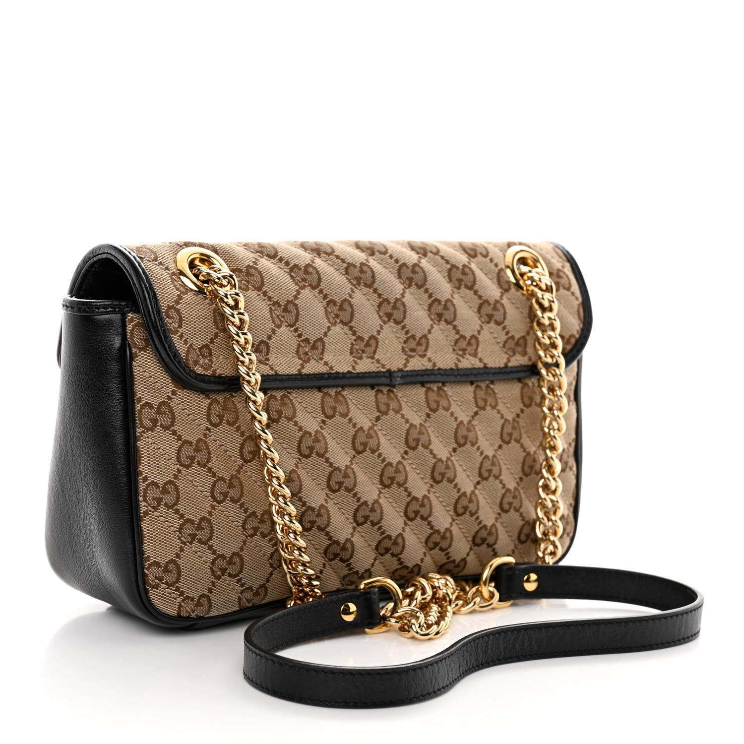 Gucci Monogram Matelasse Diagonal Small GG Marmont Shoulder Bag Beige Black 3 of 10