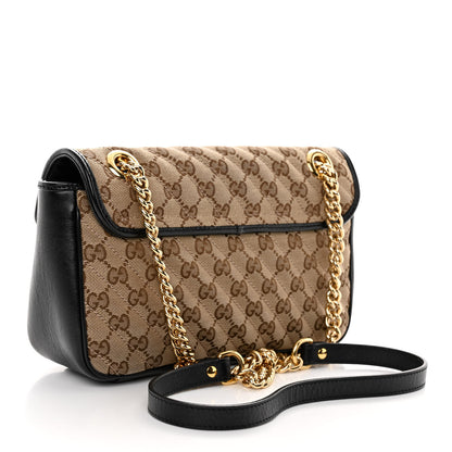Gucci Monogram Matelasse Diagonal Small GG Marmont Shoulder Bag Beige Black 3 of 10