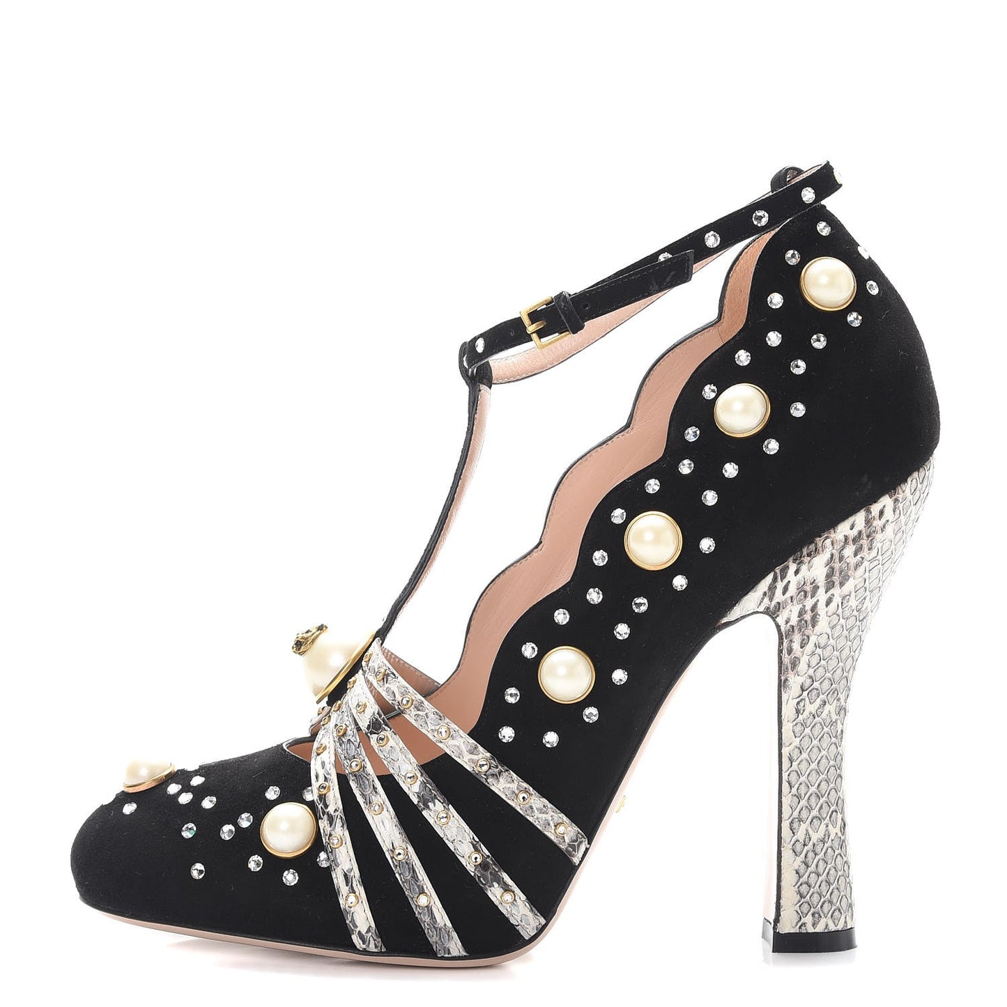 Suede Snakeskin Pearl Studded Ofelia Pumps 41 Nero Black