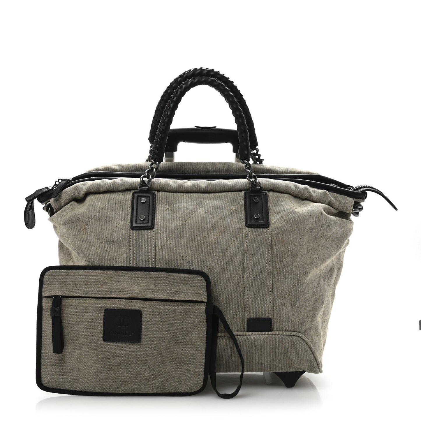 Washed Toile Calfskin Quilted Trolley Beige Black